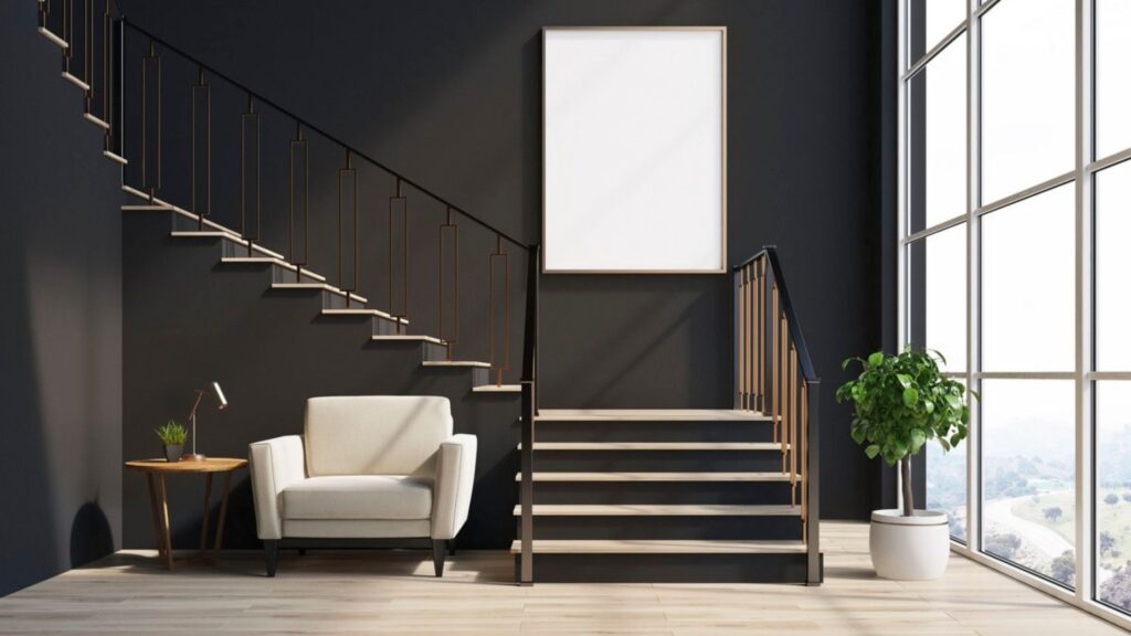 Modern staircase with iron and wood parts