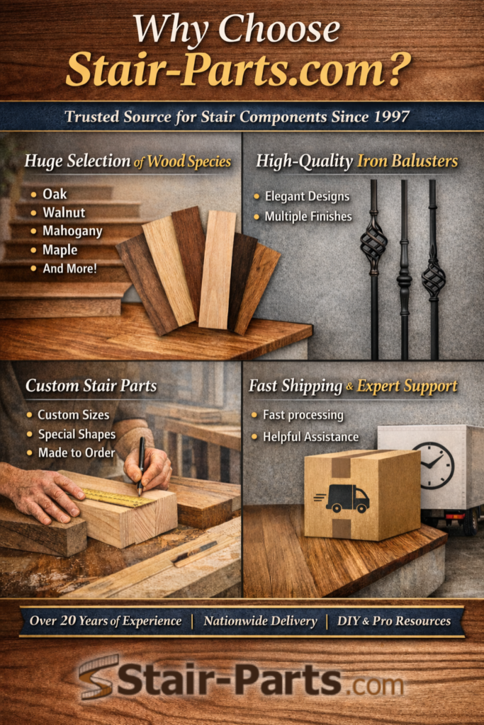 Graphic summarizing all of the reasons why you should choose Stair-Parts.com