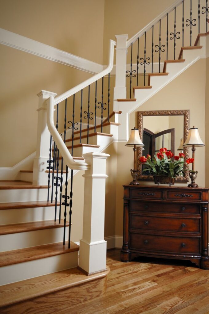 Classic Iron and Wood Switchback Staircase