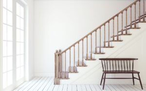 Interior of hallway with wooden staircase