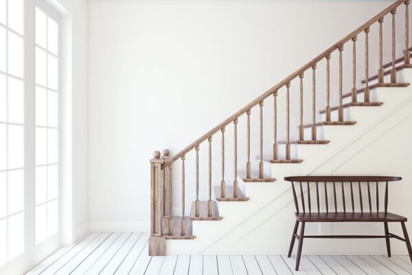 Interior of hallway with wooden staircase